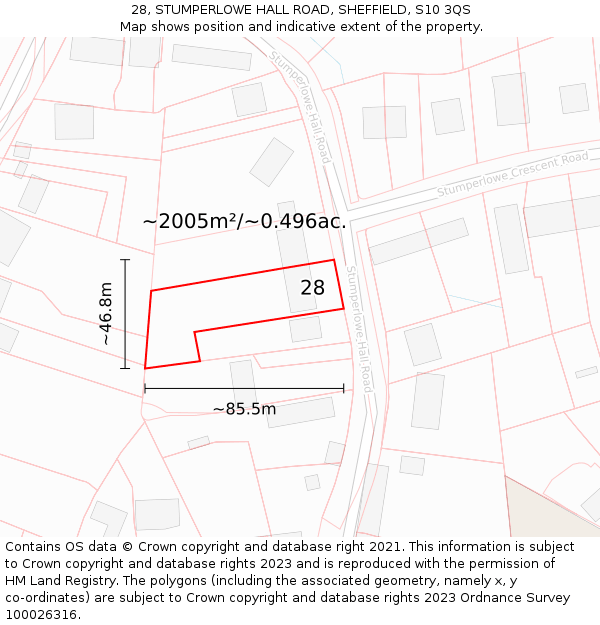 28, STUMPERLOWE HALL ROAD, SHEFFIELD, S10 3QS: Plot and title map