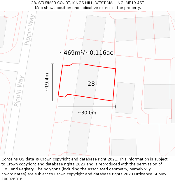 28, STURMER COURT, KINGS HILL, WEST MALLING, ME19 4ST: Plot and title map