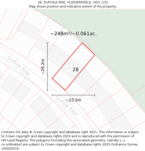 28, SUFFOLK RISE, HUDDERSFIELD, HD2 1ZG: Plot and title map