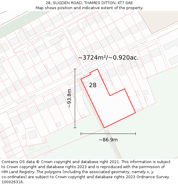 28, SUGDEN ROAD, THAMES DITTON, KT7 0AE: Plot and title map