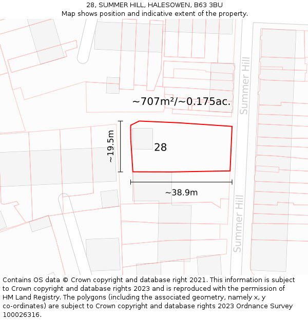 28, SUMMER HILL, HALESOWEN, B63 3BU: Plot and title map