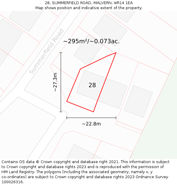 28, SUMMERFIELD ROAD, MALVERN, WR14 1EA: Plot and title map