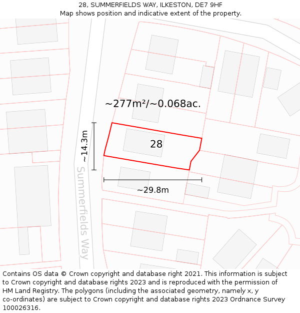 28, SUMMERFIELDS WAY, ILKESTON, DE7 9HF: Plot and title map