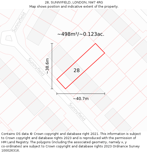 28, SUNNYFIELD, LONDON, NW7 4RG: Plot and title map