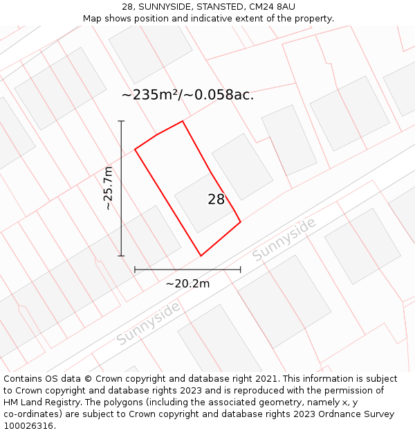 28, SUNNYSIDE, STANSTED, CM24 8AU: Plot and title map