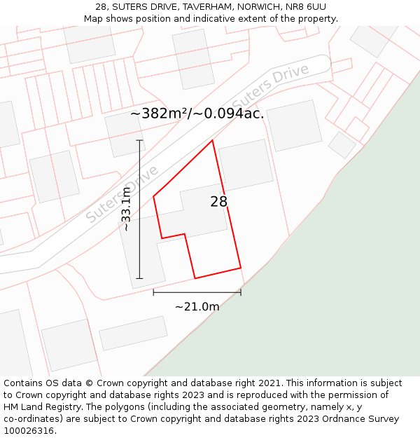 28, SUTERS DRIVE, TAVERHAM, NORWICH, NR8 6UU: Plot and title map