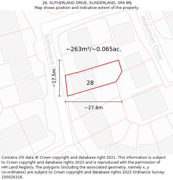 28, SUTHERLAND DRIVE, SUNDERLAND, SR4 8RJ: Plot and title map