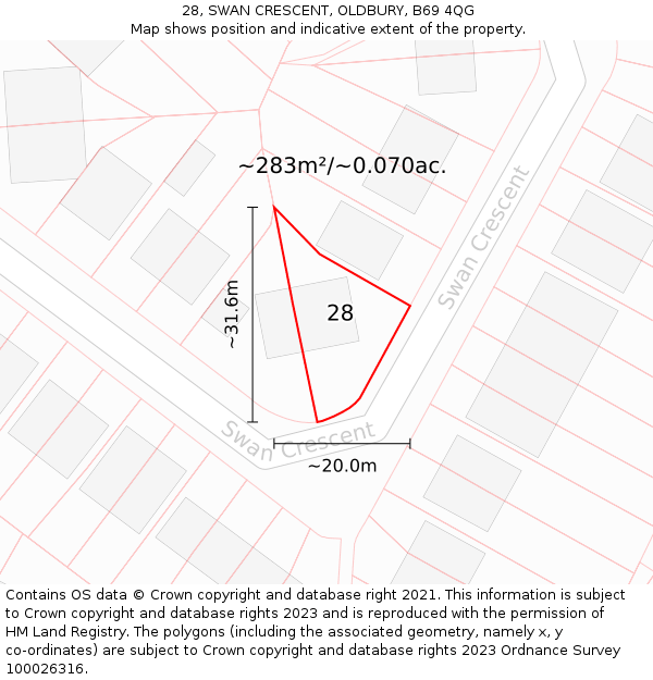 28, SWAN CRESCENT, OLDBURY, B69 4QG: Plot and title map