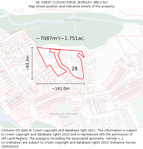 28, SWEET CLOUGH DRIVE, BURNLEY, BB12 6LY: Plot and title map