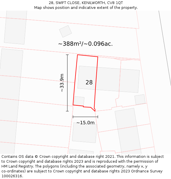 28, SWIFT CLOSE, KENILWORTH, CV8 1QT: Plot and title map