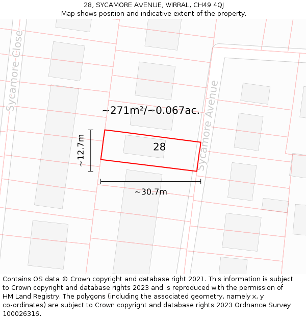 28, SYCAMORE AVENUE, WIRRAL, CH49 4QJ: Plot and title map