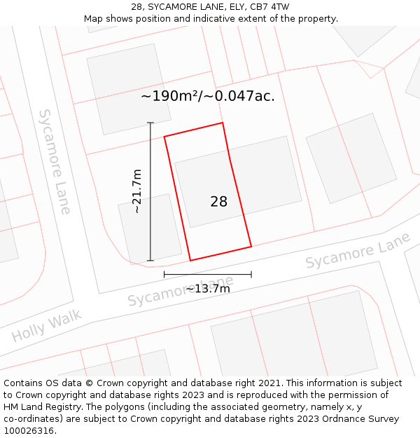 28, SYCAMORE LANE, ELY, CB7 4TW: Plot and title map