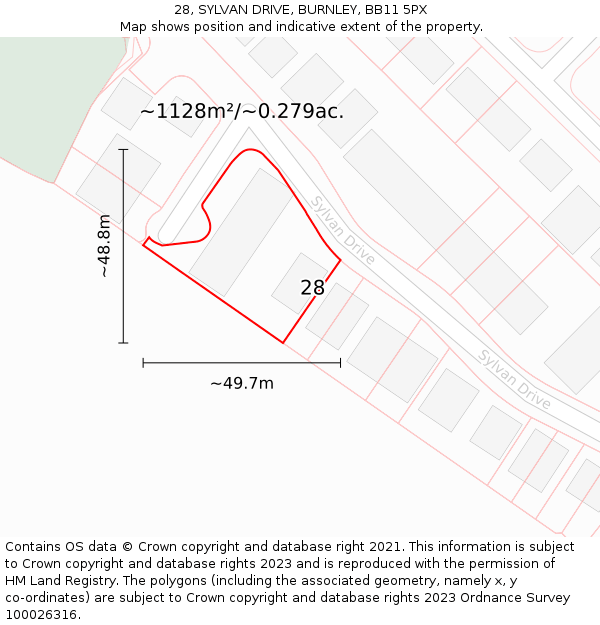 28, SYLVAN DRIVE, BURNLEY, BB11 5PX: Plot and title map