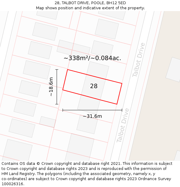 28, TALBOT DRIVE, POOLE, BH12 5ED: Plot and title map