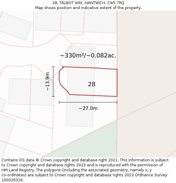 28, TALBOT WAY, NANTWICH, CW5 7RQ: Plot and title map