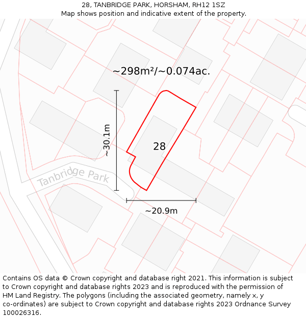 28, TANBRIDGE PARK, HORSHAM, RH12 1SZ: Plot and title map