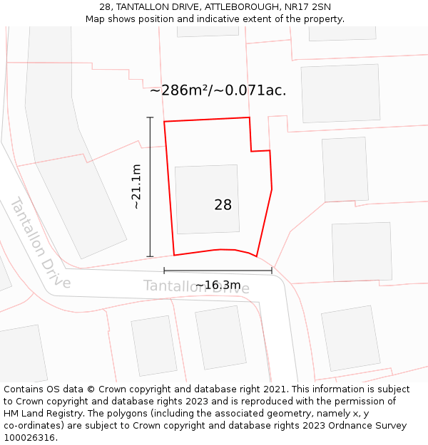 28, TANTALLON DRIVE, ATTLEBOROUGH, NR17 2SN: Plot and title map