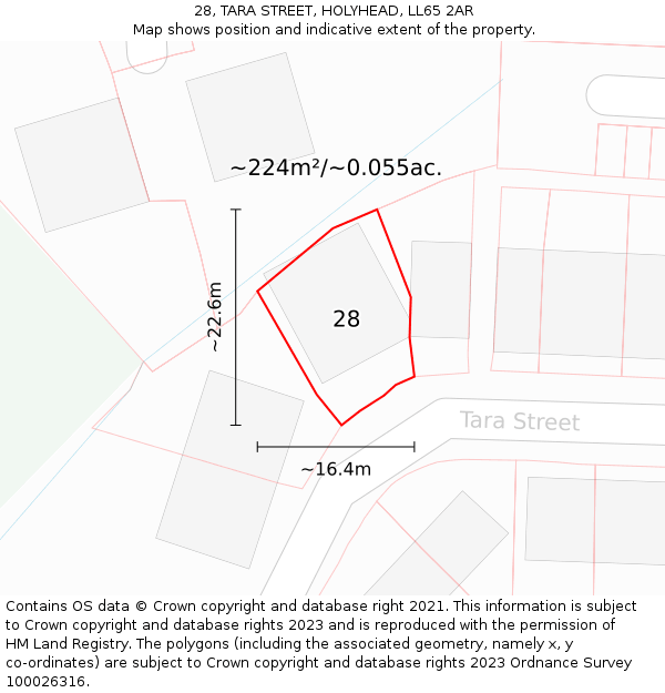 28, TARA STREET, HOLYHEAD, LL65 2AR: Plot and title map