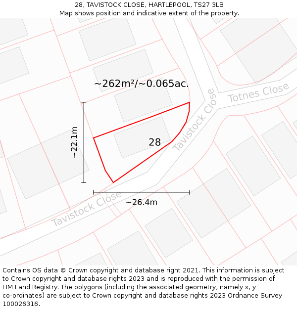 28, TAVISTOCK CLOSE, HARTLEPOOL, TS27 3LB: Plot and title map