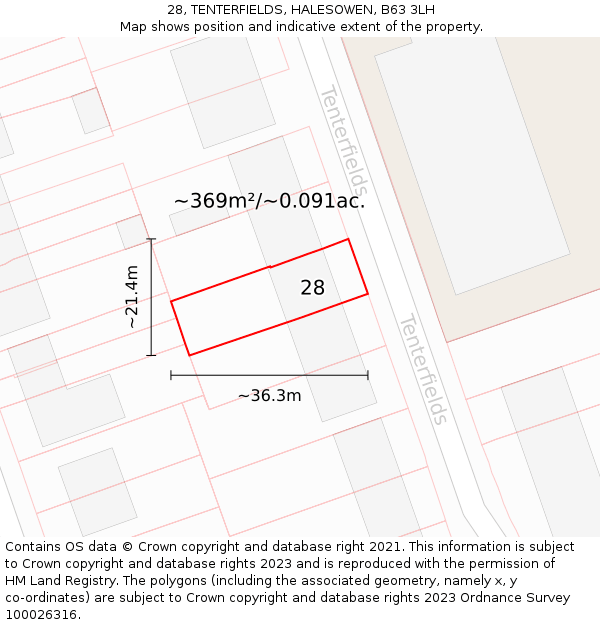 28, TENTERFIELDS, HALESOWEN, B63 3LH: Plot and title map