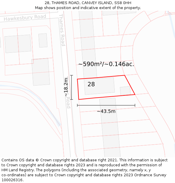 28, THAMES ROAD, CANVEY ISLAND, SS8 0HH: Plot and title map