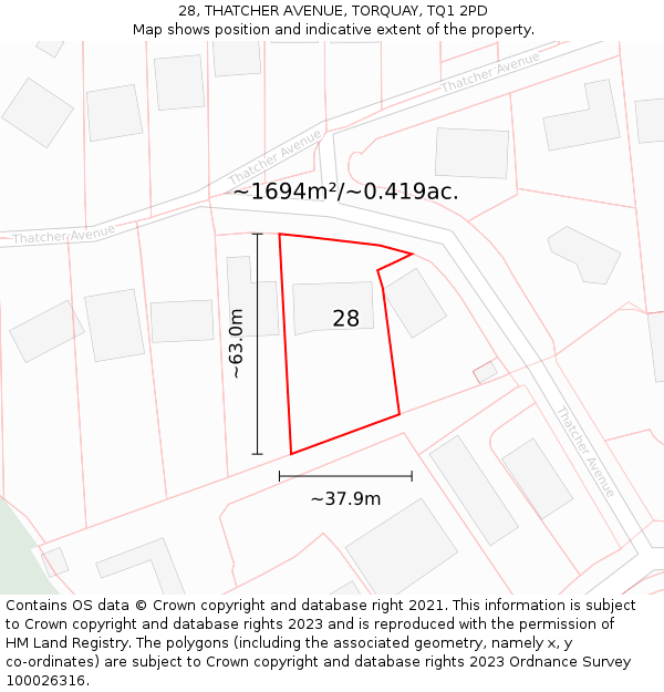28, THATCHER AVENUE, TORQUAY, TQ1 2PD: Plot and title map