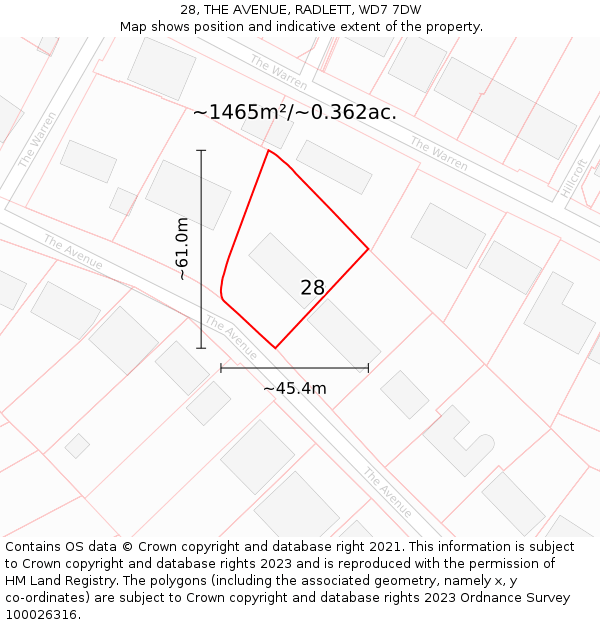 28, THE AVENUE, RADLETT, WD7 7DW: Plot and title map