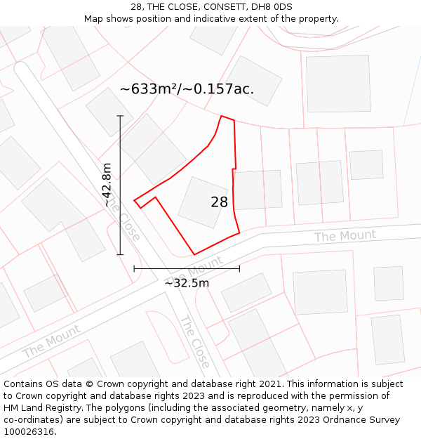 28, THE CLOSE, CONSETT, DH8 0DS: Plot and title map
