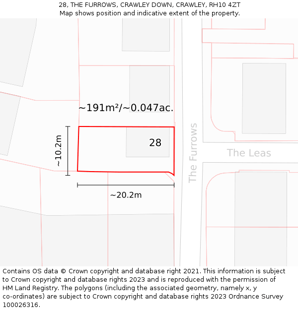 28, THE FURROWS, CRAWLEY DOWN, CRAWLEY, RH10 4ZT: Plot and title map