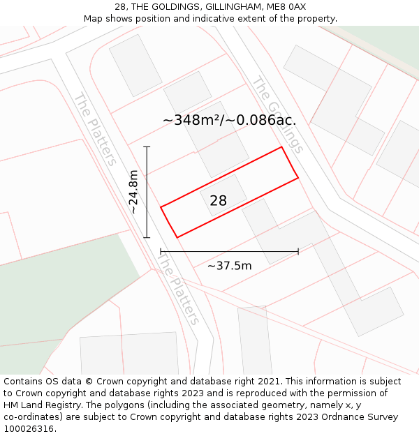 28, THE GOLDINGS, GILLINGHAM, ME8 0AX: Plot and title map