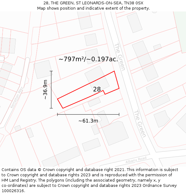 28, THE GREEN, ST LEONARDS-ON-SEA, TN38 0SX: Plot and title map