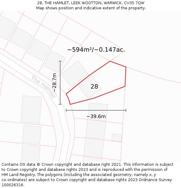 28, THE HAMLET, LEEK WOOTTON, WARWICK, CV35 7QW: Plot and title map