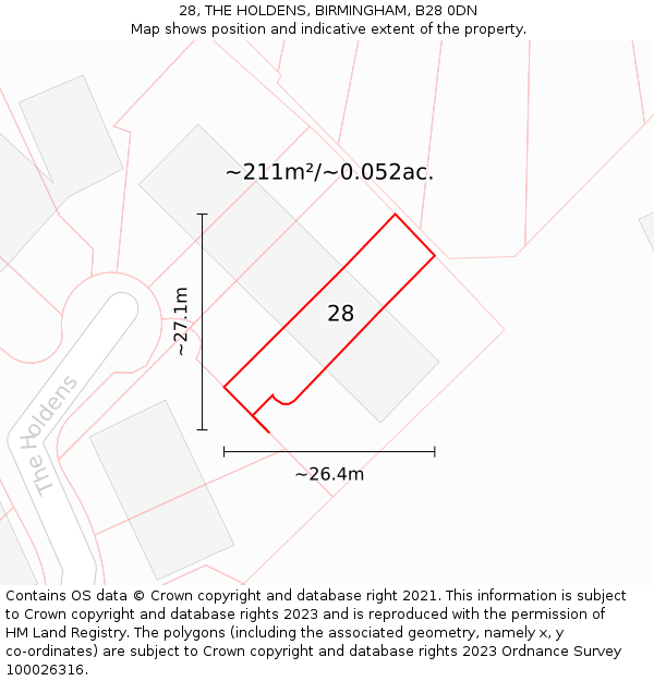 28, THE HOLDENS, BIRMINGHAM, B28 0DN: Plot and title map