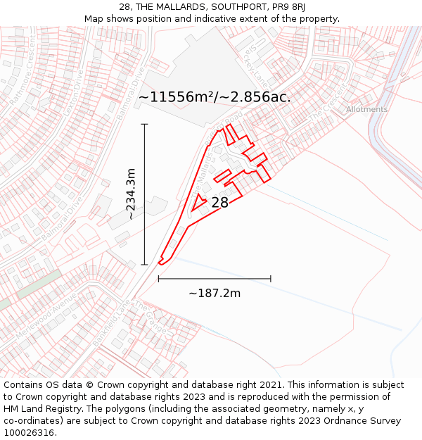 28, THE MALLARDS, SOUTHPORT, PR9 8RJ: Plot and title map