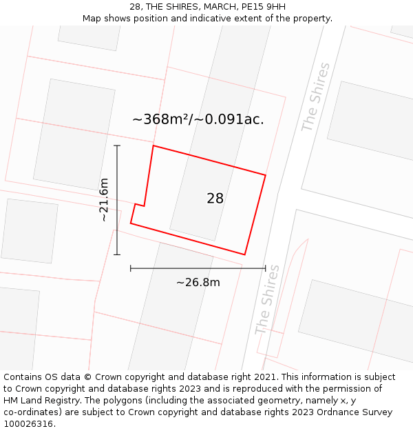 28, THE SHIRES, MARCH, PE15 9HH: Plot and title map