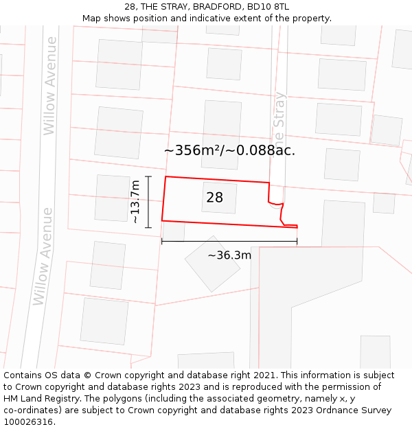 28, THE STRAY, BRADFORD, BD10 8TL: Plot and title map