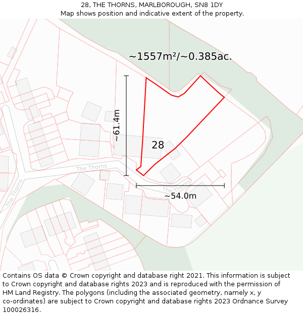 28, THE THORNS, MARLBOROUGH, SN8 1DY: Plot and title map