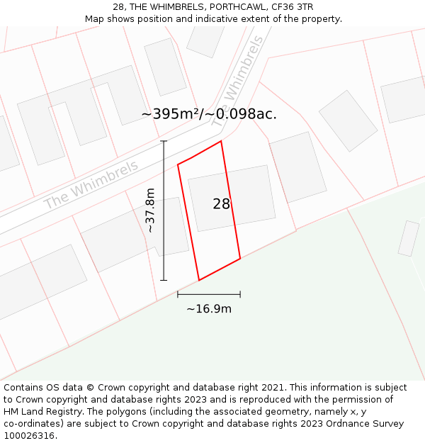 28, THE WHIMBRELS, PORTHCAWL, CF36 3TR: Plot and title map