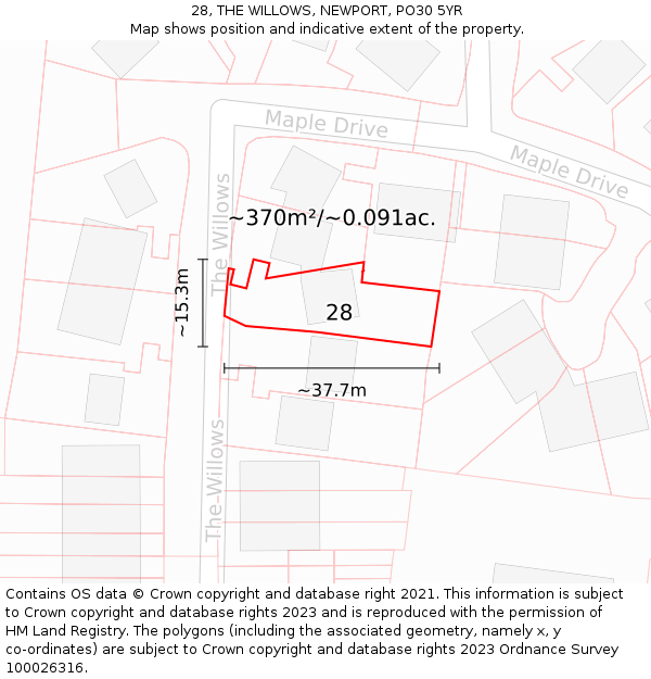 28, THE WILLOWS, NEWPORT, PO30 5YR: Plot and title map