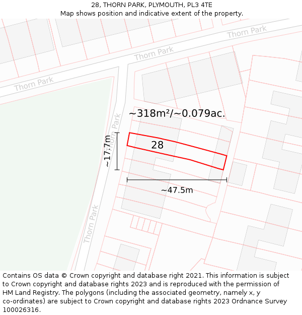 28, THORN PARK, PLYMOUTH, PL3 4TE: Plot and title map