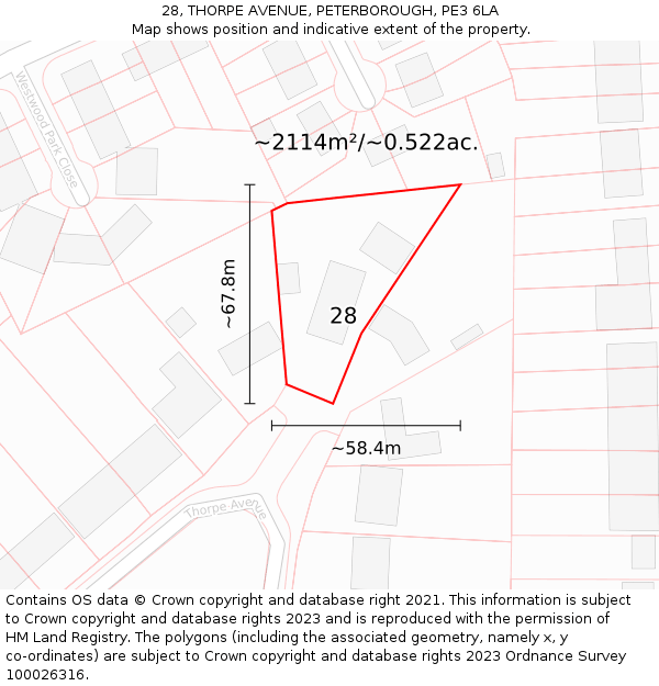 28, THORPE AVENUE, PETERBOROUGH, PE3 6LA: Plot and title map