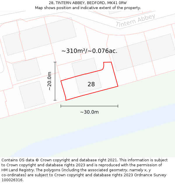 28, TINTERN ABBEY, BEDFORD, MK41 0RW: Plot and title map