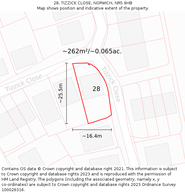 28, TIZZICK CLOSE, NORWICH, NR5 9HB: Plot and title map