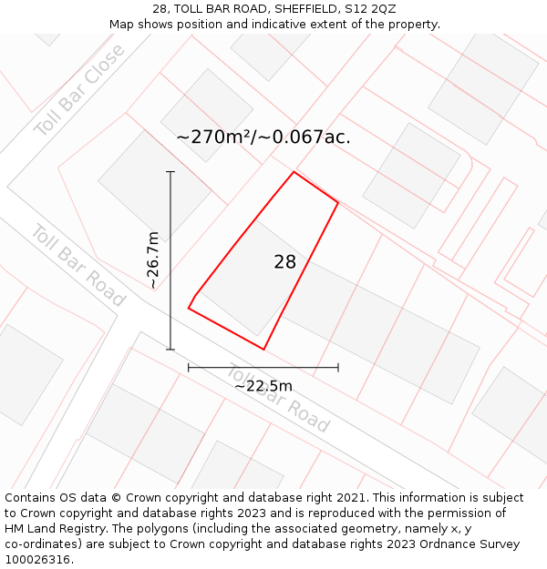 28, TOLL BAR ROAD, SHEFFIELD, S12 2QZ: Plot and title map