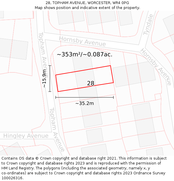 28, TOPHAM AVENUE, WORCESTER, WR4 0PG: Plot and title map