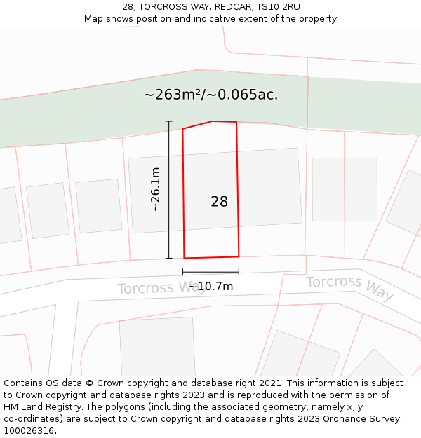 28, TORCROSS WAY, REDCAR, TS10 2RU: Plot and title map