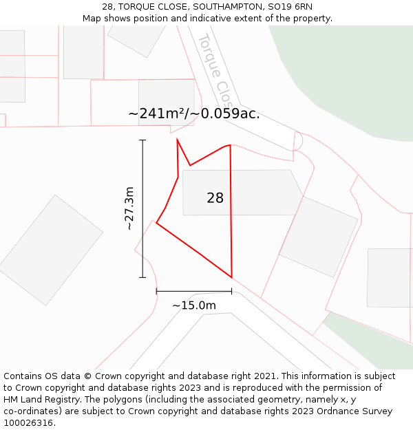 28, TORQUE CLOSE, SOUTHAMPTON, SO19 6RN: Plot and title map