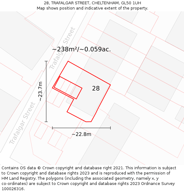 28, TRAFALGAR STREET, CHELTENHAM, GL50 1UH: Plot and title map