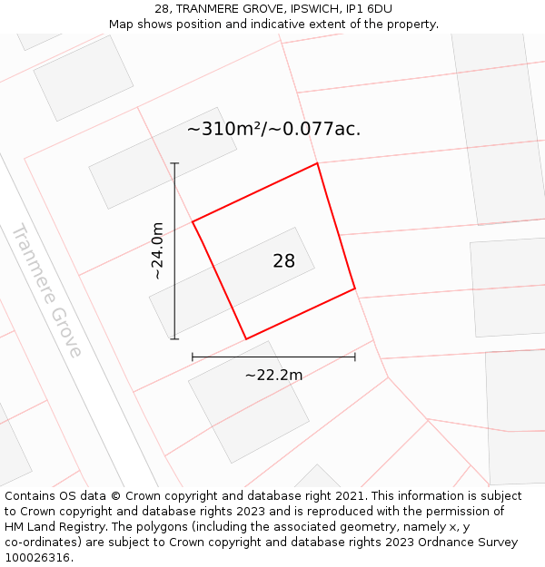 28, TRANMERE GROVE, IPSWICH, IP1 6DU: Plot and title map