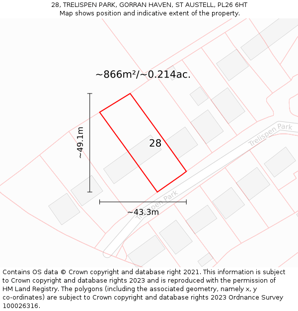 28, TRELISPEN PARK, GORRAN HAVEN, ST AUSTELL, PL26 6HT: Plot and title map